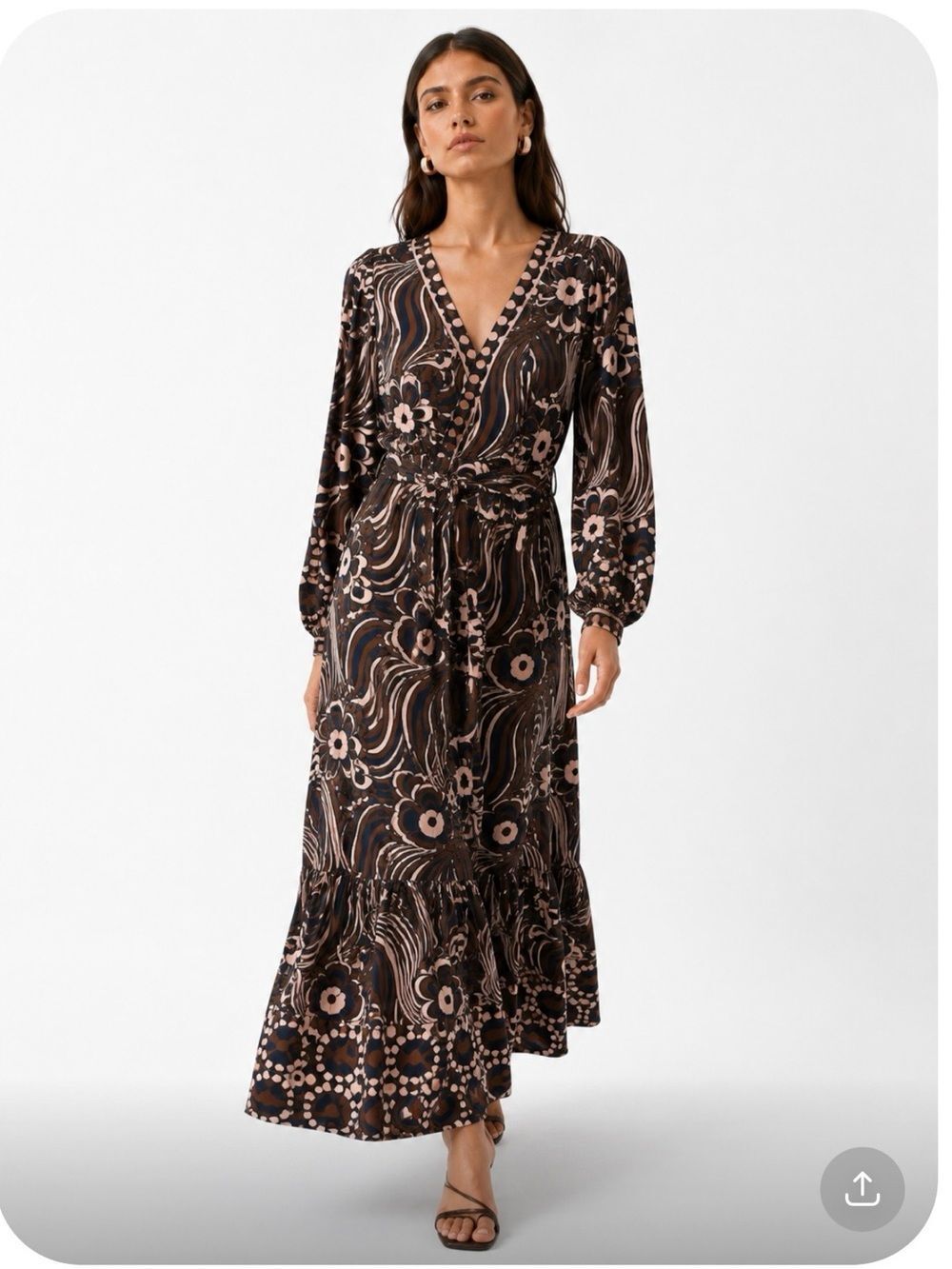 CELINA MOON Black and Brown Floral Maxi Dress Size Medium